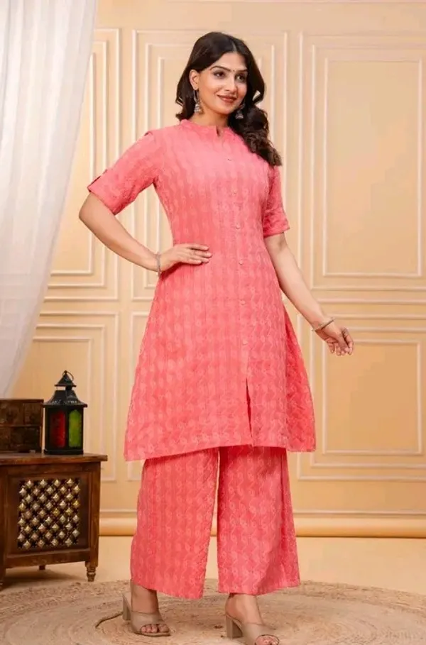 Pink_Cotton_Straight_Textured_Kurta_Set_For_Women