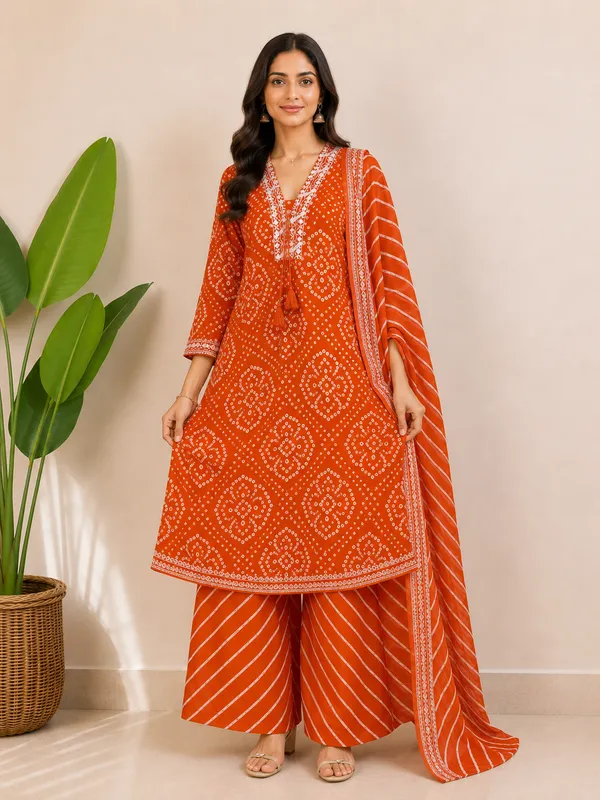 Orange_Cotton_Straight_Printed_Kurta_Palazzo_Set_For_Women