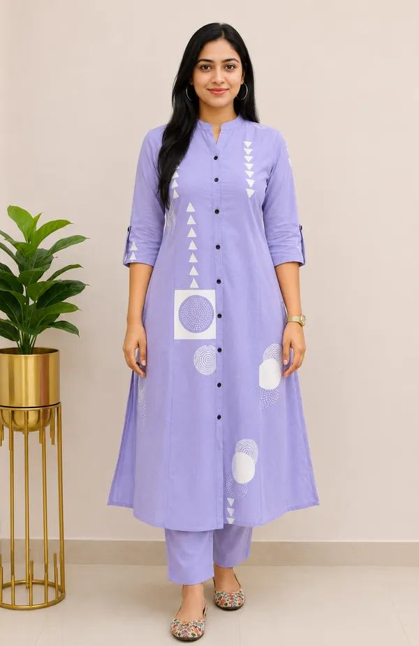 Lavender_Rayon_Straight_Geometric_Print_Kurta_Set_For_Women