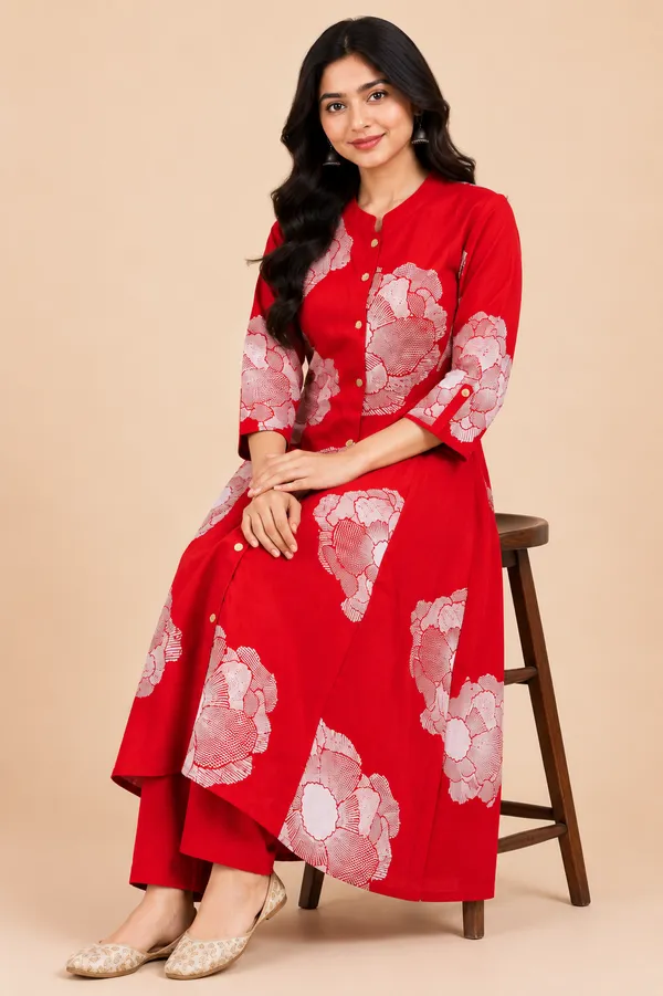 Red_Rayon_A_Line_Floral_Print_Kurta_For_Women