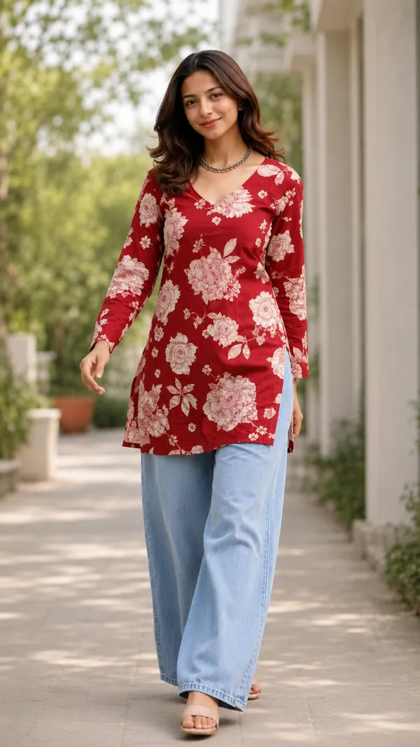 Red_Rayon_Straight_Floral_Print_Kurta_For_Women