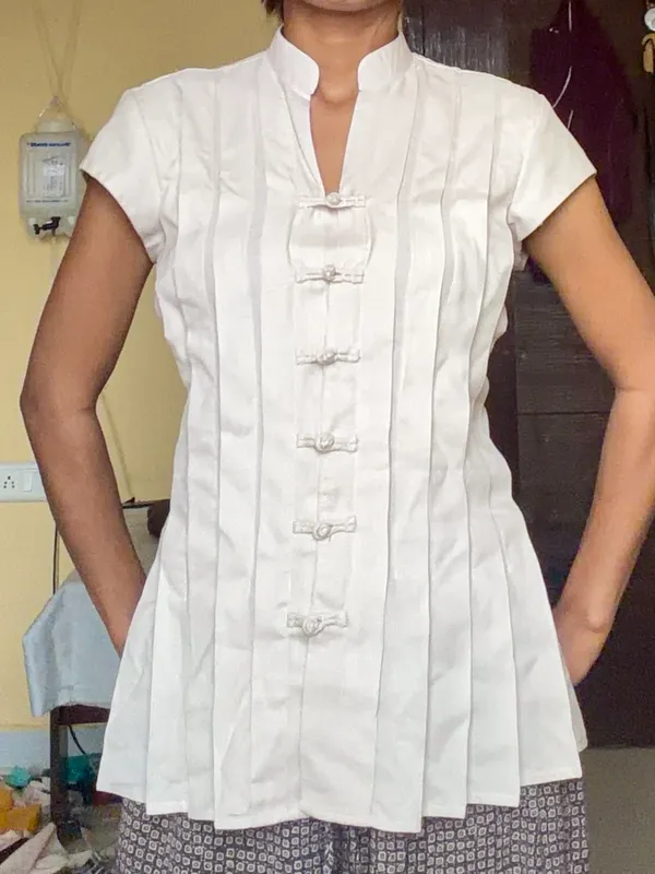 White_Textured_Mandarin_Collar_Flared_Top_for_Women