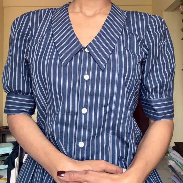 Blue_Striped_Pleated_Top_Peter_Pan_collar_for_Women