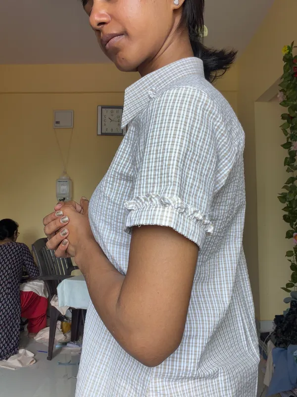 Grey_Check_Relaxed_Fit_Shirt_with_ruffled_for_Women