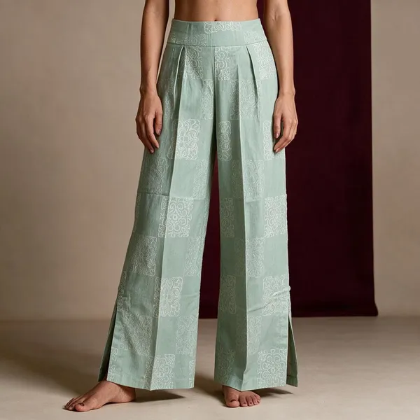Mint_Green_Cotton_Wide_Leg_Pants_For_Women