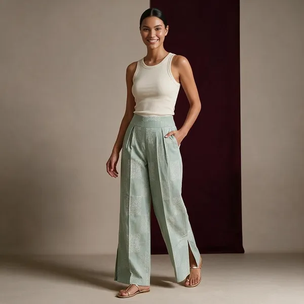 Mint_Green_Cotton_Wide_Leg_Pants_For_Women