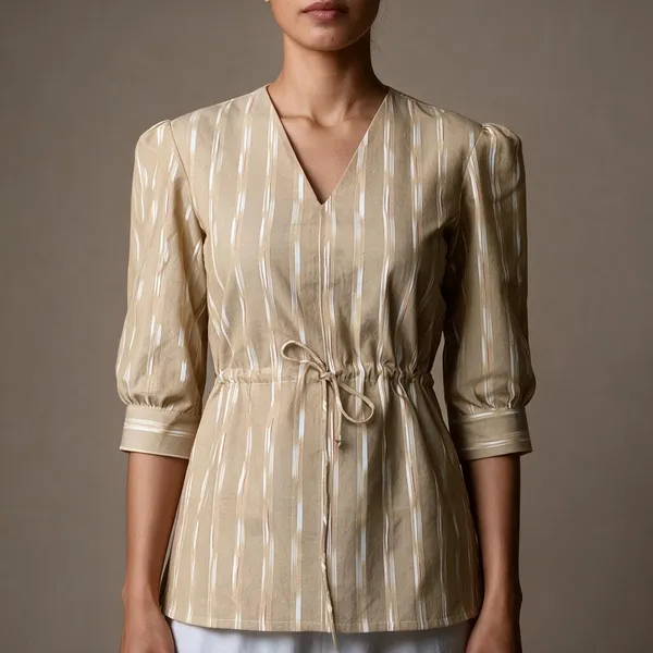 Beige_Ikat_Tie_Waist_Top_For_Women