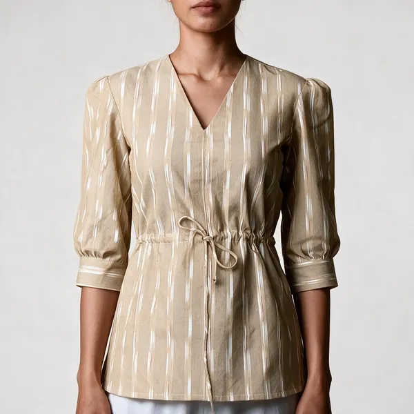 Beige_Ikat_Tie_Waist_Top_For_Women