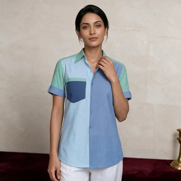 Blue_&_Mint_Cotton_Shirt_For_Women
