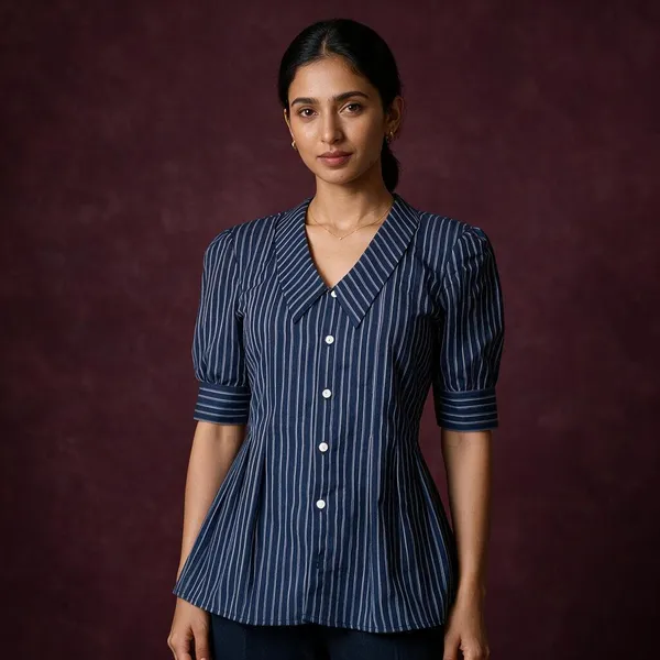 Blue_Linen_Pleated_Top_For_Women
