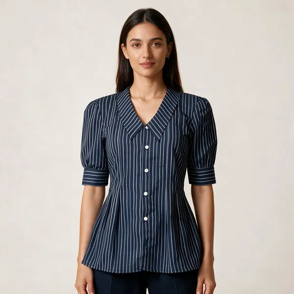 Blue_Linen_Pleated_Top_For_Women