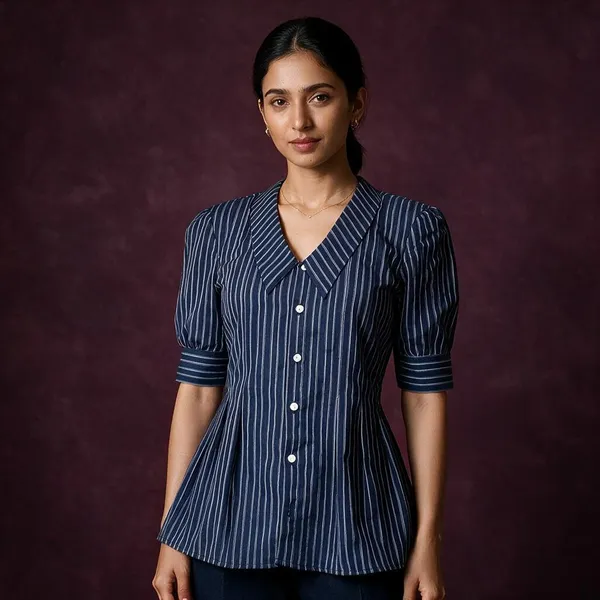 Blue_Linen_Pleated_Top_For_Women