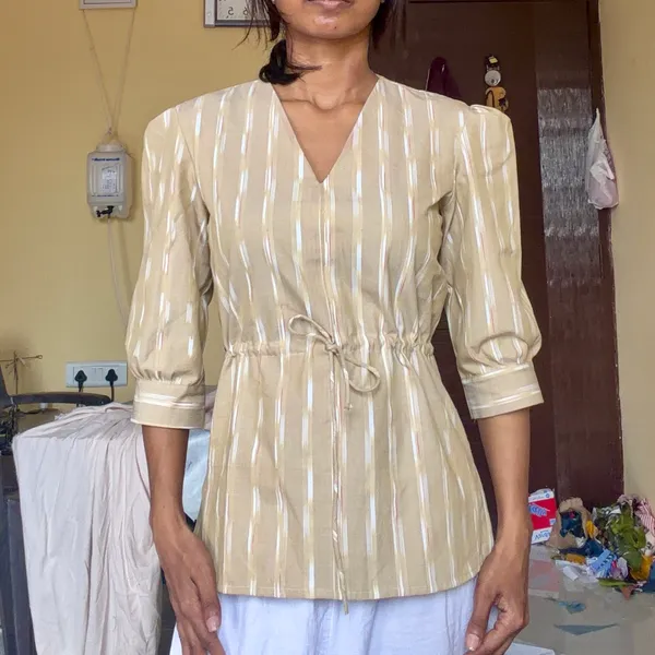 Beige_Striped_Tie_Waist_Top_for_Women