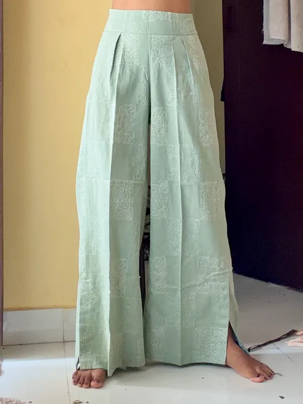 Mint_Green_embroidery_Jacquard_Wide_Leg_Palazzo_Pants_for_Women