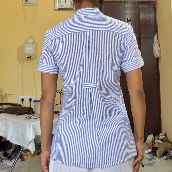 Blue_Striped_Short_Sleeve_Shirt_for_Women