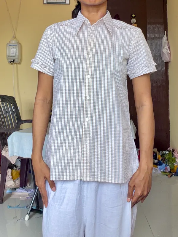 Grey_Check_Relaxed_Fit_Shirt_with_ruffled_for_Women
