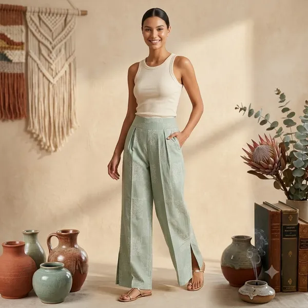 Mint_Green_Cotton_Wide_Leg_Pants_For_Women