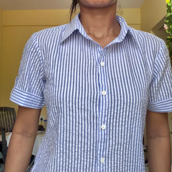 Blue_Striped_Short_Sleeve_Shirt_for_Women