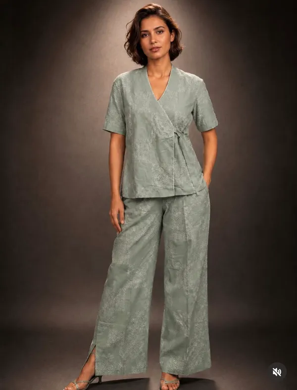 Sage_Green_Textured_Wrap_Top_And_Wide-Leg_Pants_Set_for_Women