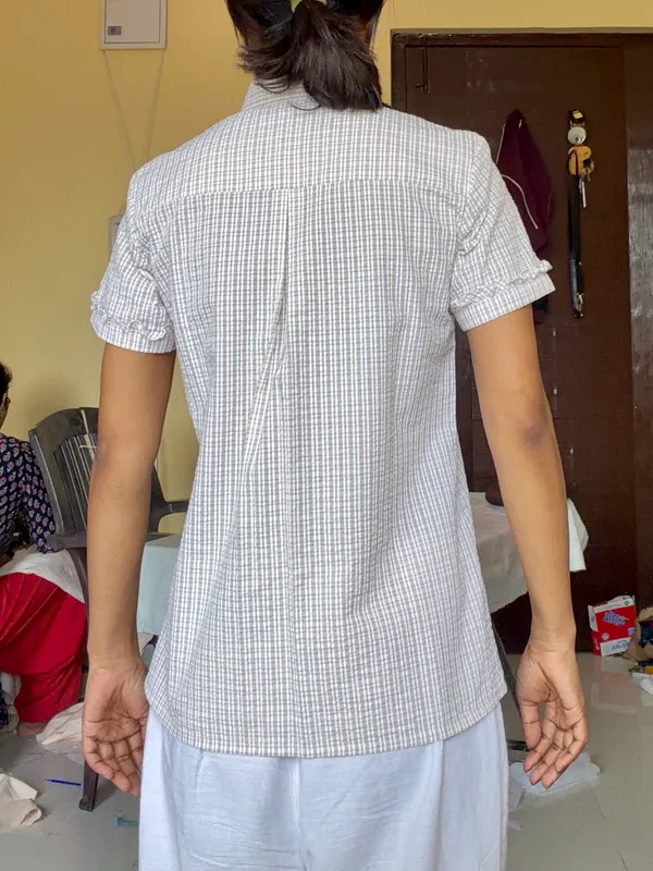 Grey_Check_Relaxed_Fit_Shirt_with_ruffled_for_Women