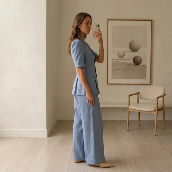 Blue_Formal_Linen_Top_For_Women