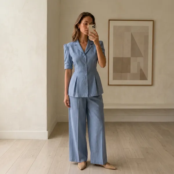 Blue_Formal_Linen_Top_For_Women