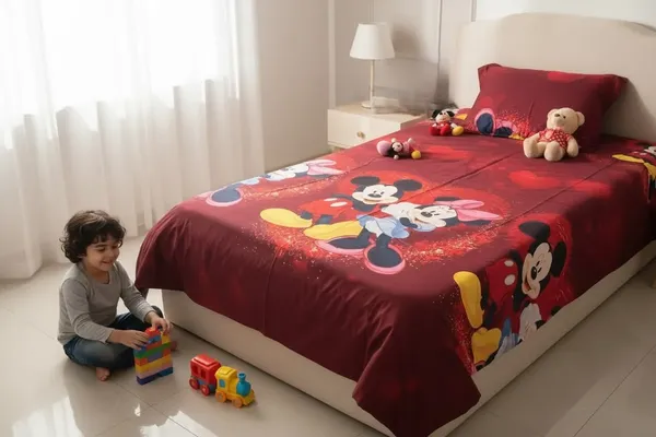 Maroon_Cotton_Mickey_Mini_Print_Bedsheet_For_Kids