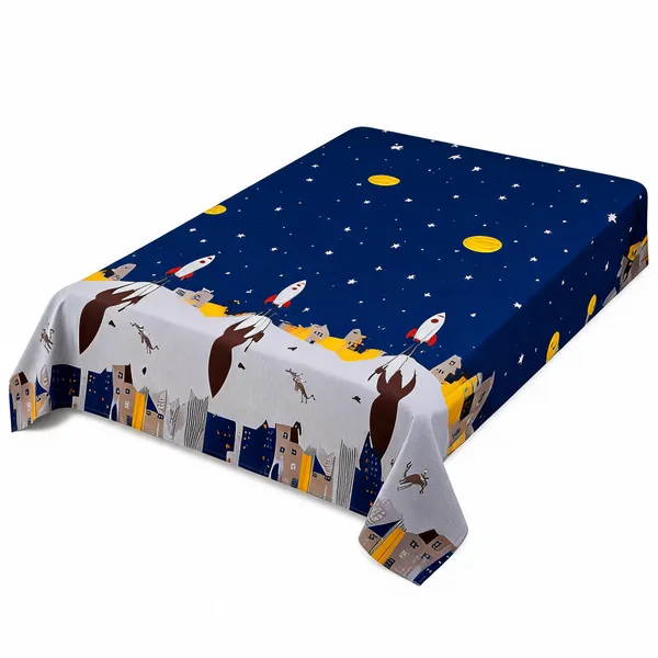 Blue_And_Grey_Cotton_Rocket_Print_Bedsheet_For_Kids