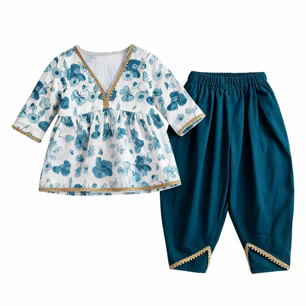 White_And_Teal_Cotton_Festive_Ethnic_Set_For_Kids