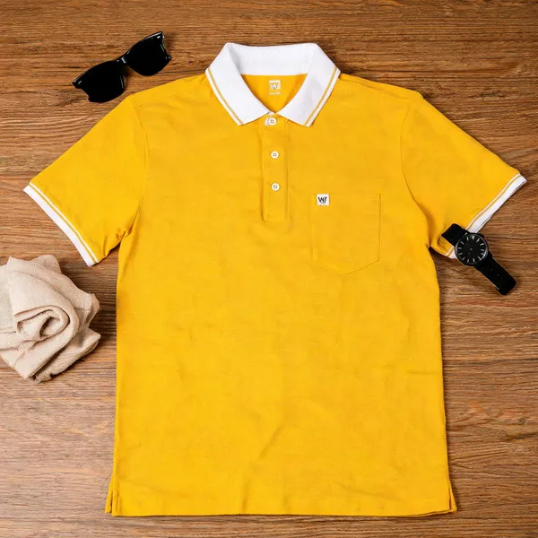 Yellow_Cotton_Short_Sleeve_Polo_T-Shirt_For_Men