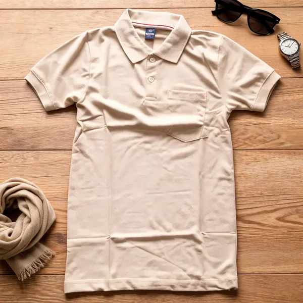 Beige_Cotton_Polo_T-Shirt_For_Men