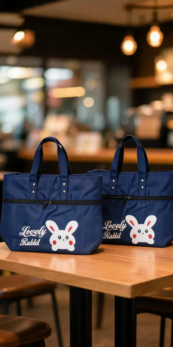 Blue_Synthetic_Rabbit_Print_Zipper_Tote_Bag_For_Women_-_Pack_of_2