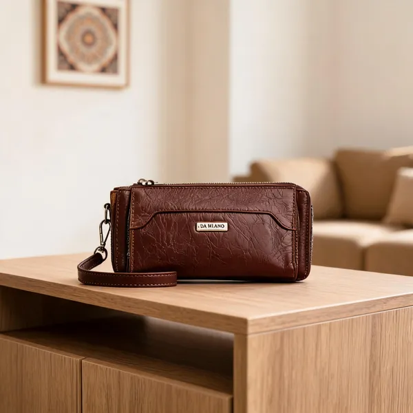 Brown_Synthetic_Textured_Wristlet_Wallet_For_Women