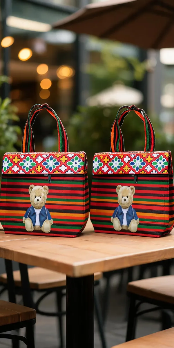Multicolour_Synthetic_Striped_Teddy_Motif_Tote_Bag_For_Women_-_Pack_of_2