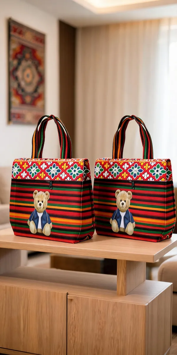 Multicolour_Synthetic_Striped_Teddy_Motif_Tote_Bag_For_Women_-_Pack_of_2