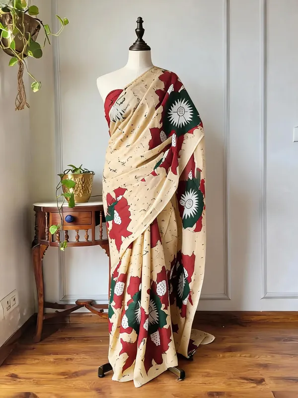 Beige_Mul_Mul_Cotton_Floral_Print_Saree_For_Women
