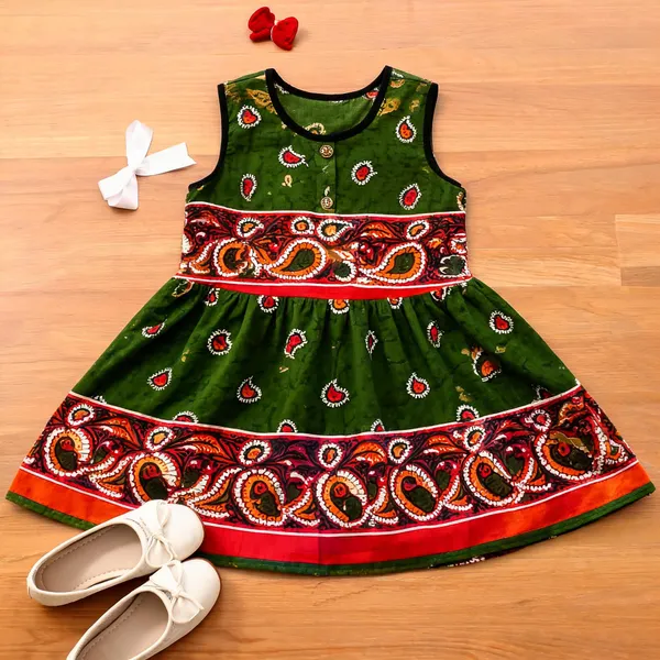 Green_Cotton_Printed_Sleeveless_Flare_Dress_For_Girls