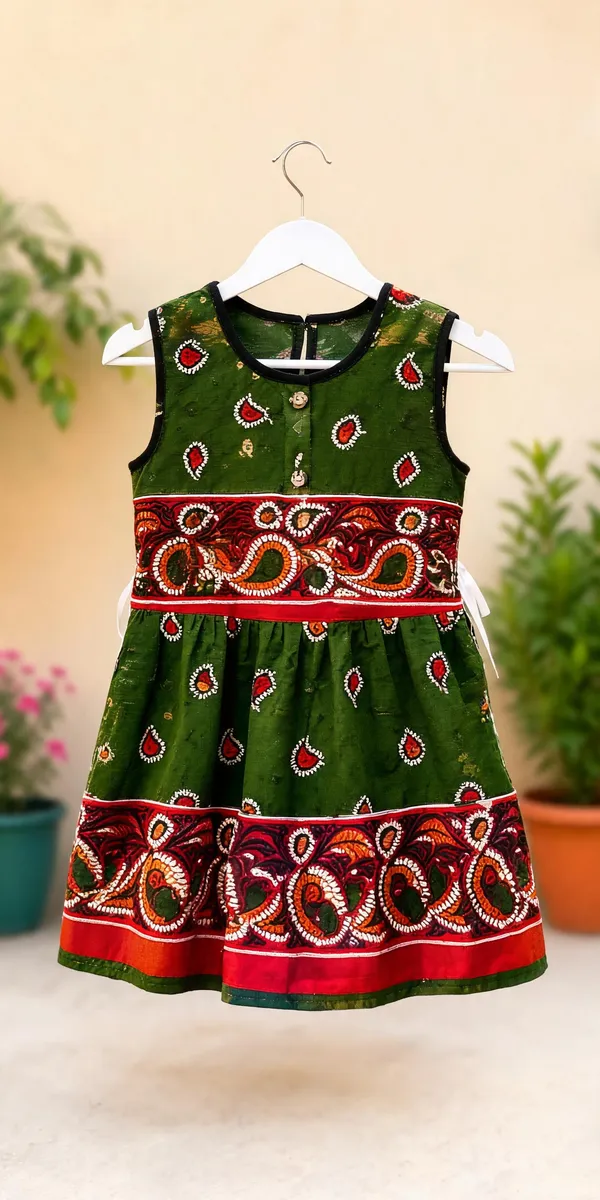 Green_Cotton_Printed_Sleeveless_Flare_Dress_For_Girls