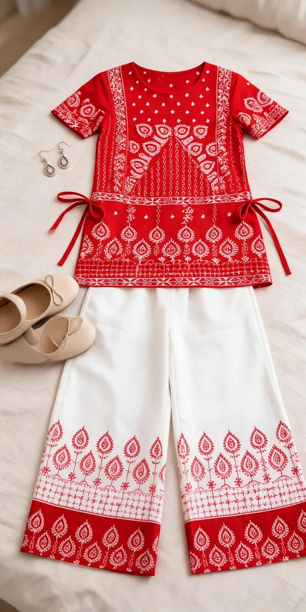 Red_Rayon_Printed_Kurta_Palazzo_Set_For_Girls