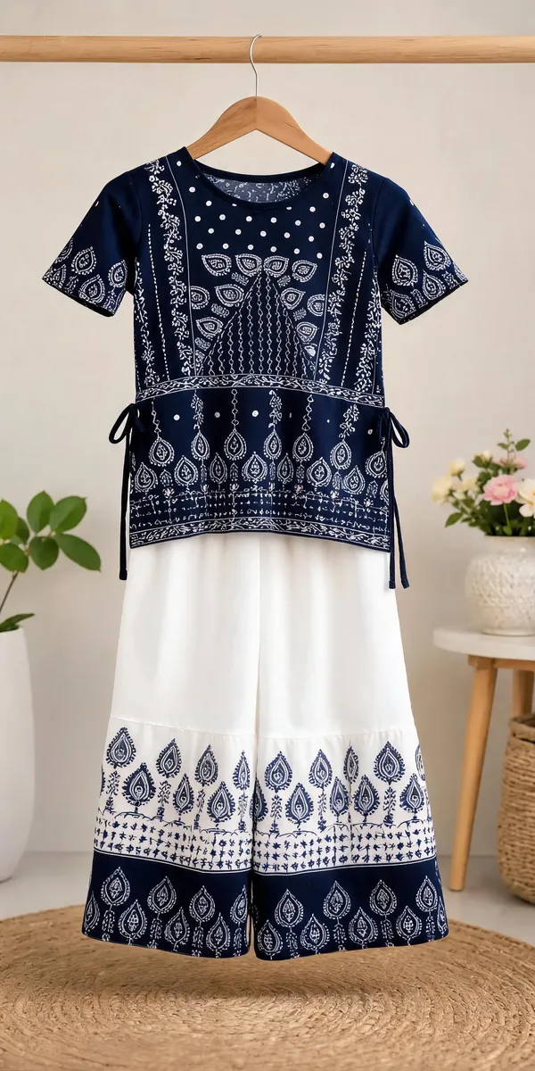 Navy_Rayon_Printed_Kurta_Palazzo_Set_For_Girls