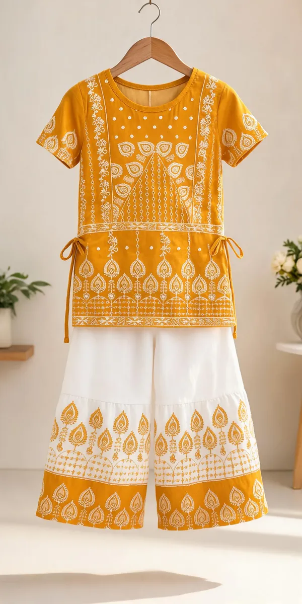 Mustard_Rayon_Printed_Kurta_Palazzo_Set_For_Girls
