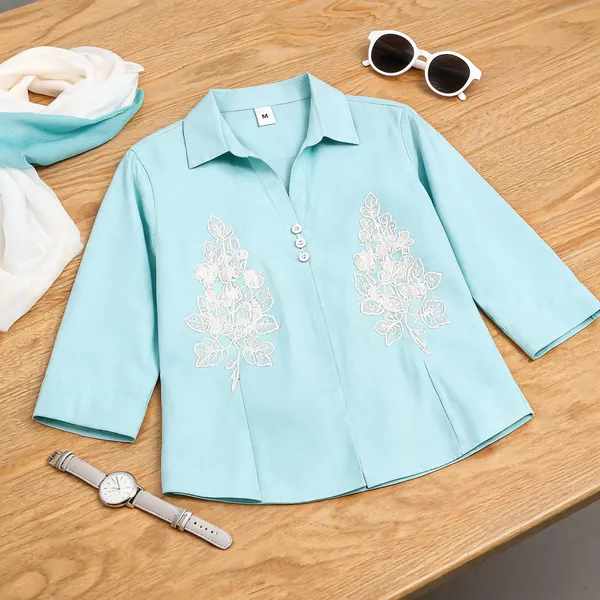 Aqua_Blue_Cotton_Embroidered_Casual_Shirt_For_Women