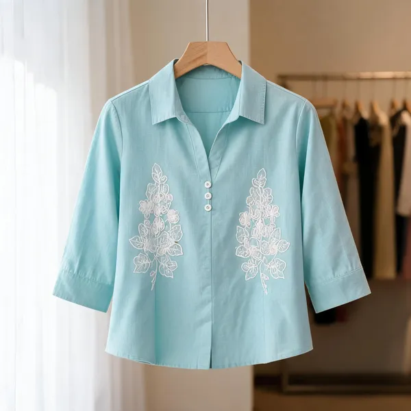 Aqua_Blue_Cotton_Embroidered_Casual_Shirt_For_Women