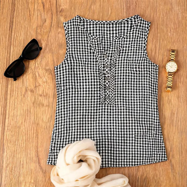 Black_And_White_Cotton_Checkered_Sleeveless_Top_For_Women