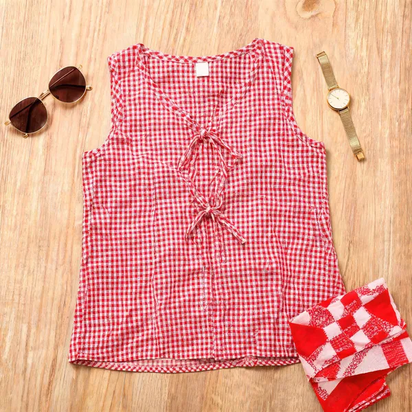 Red_Cotton_Gingham_Tie-Up_Sleeveless_Top_For_Women