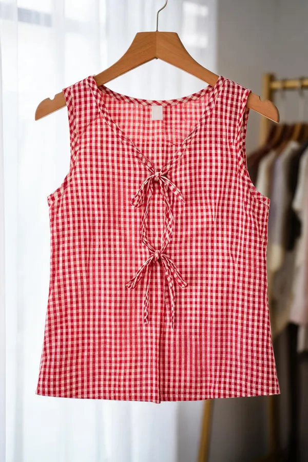 Red_Cotton_Gingham_Tie-Up_Sleeveless_Top_For_Women