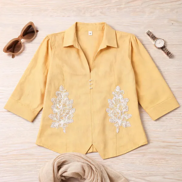 Yellow_Cotton_Embroidered_Casual_Shirt_For_Women