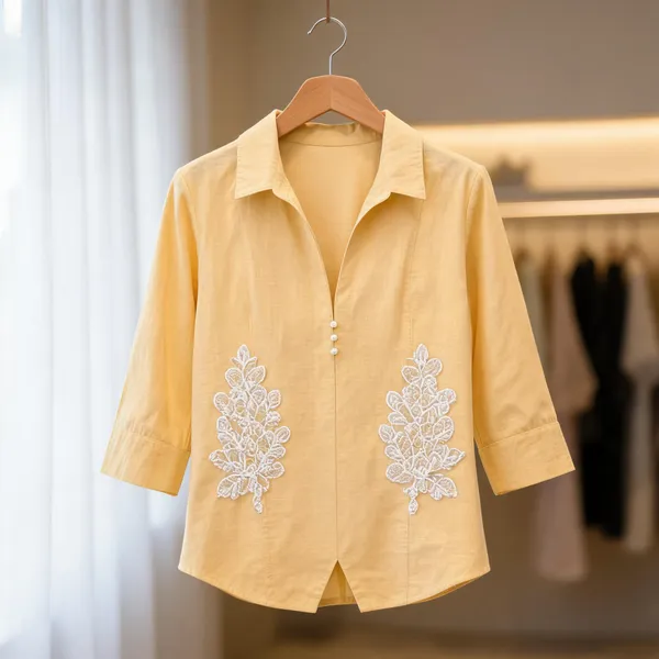 Yellow_Cotton_Embroidered_Casual_Shirt_For_Women