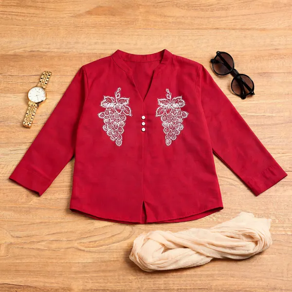 Red_Cotton_Regular_Fit_Embroidered_Casual_Shirt_For_Women