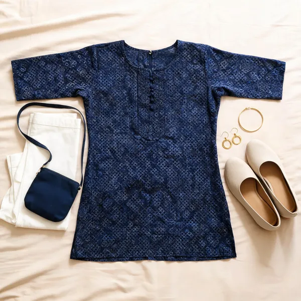 Blue_Cotton_Printed_Short_Kurti_For_Women